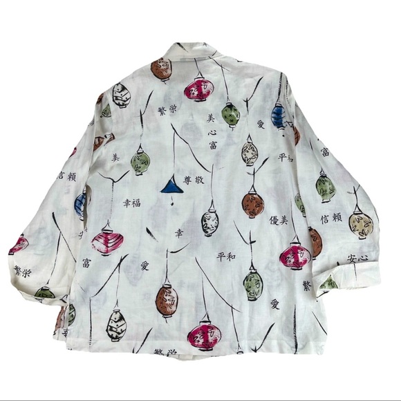 Painted Pony 100% Linen Shirt Shacket Sz M Chinese Lantern Asian Characters USA - Picture 13 of 14